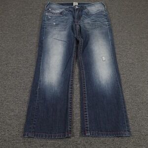 Vintage True Religion Jeans Mens 34x28 Blue Contrast Stitch Bootcut USA Y2K